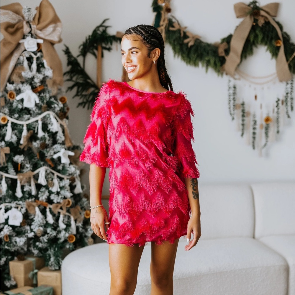 Bindy Chevron Fringe Dress

Fuchsia

Size medium